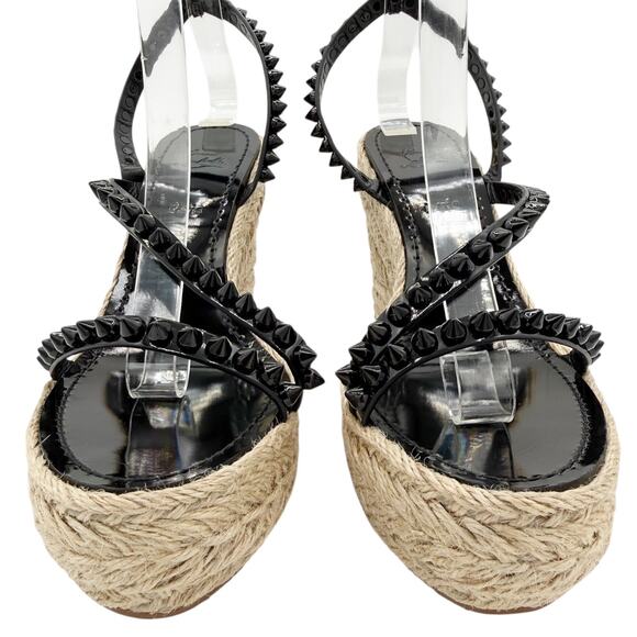 Christian Louboutin Mafaldina Espadrille Wedge Sandals Size 39 US 9 Black Spike - Picture 4 of 15